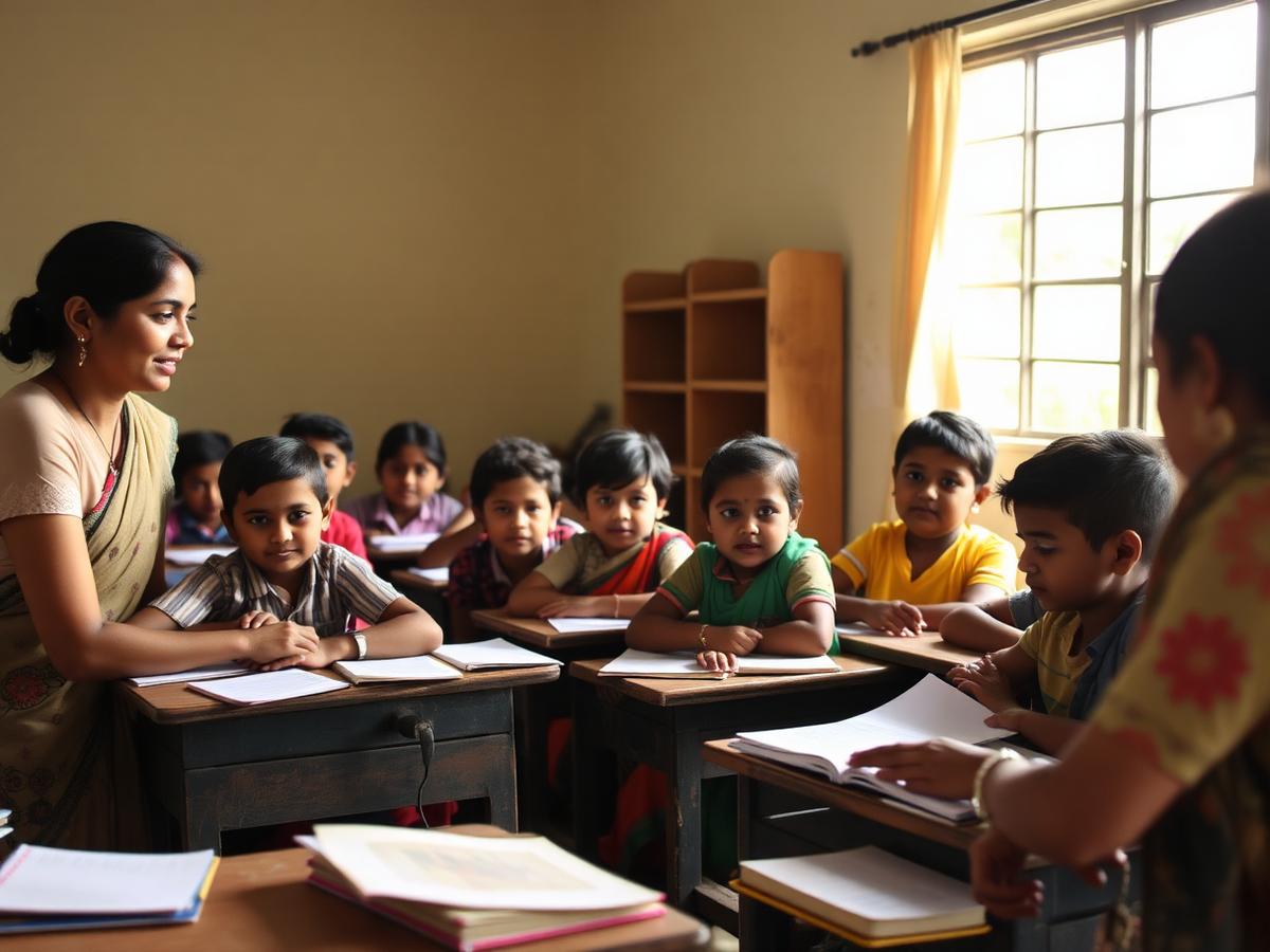 Volunteers teaching underprivileged children in a community classroom
